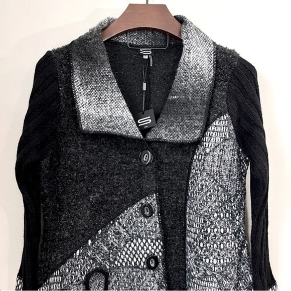 NWT Sioni Wool/Mohair Patchwork Sweater Coat - Picture 2 of 16